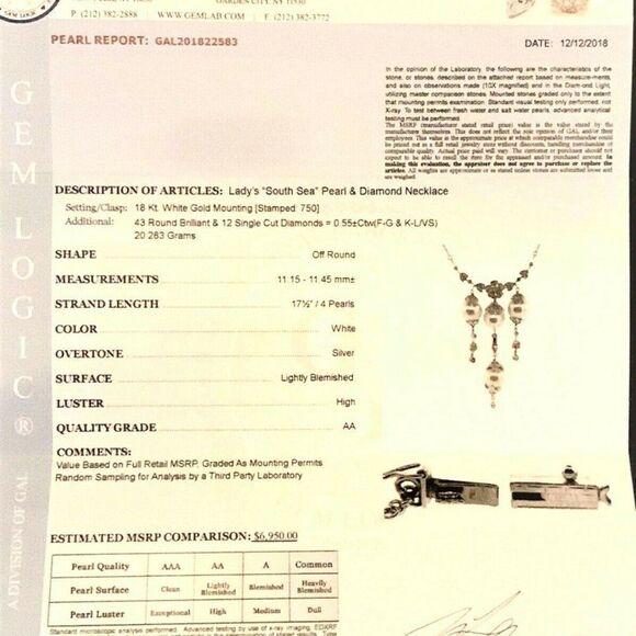 Diamond South Sea Pearl Necklace 18k Gold 11.45 mm 17.5" Certified $6,950 822583 - Picture 9 of 9